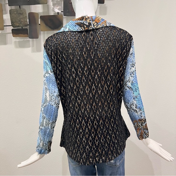 ALBERTO MAKALI Snakeskin Print Fitted Stretch Jacket Embellished Blue Size XL - Picture 5 of 14